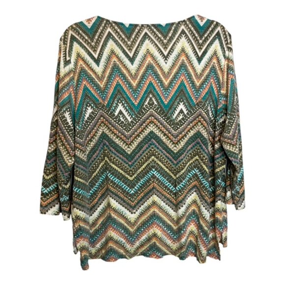 Chico's Blouse Women's Size Large‎ Aztec 3/4 Sleeve Green Black Chicos 2 - Picture 2 of 4